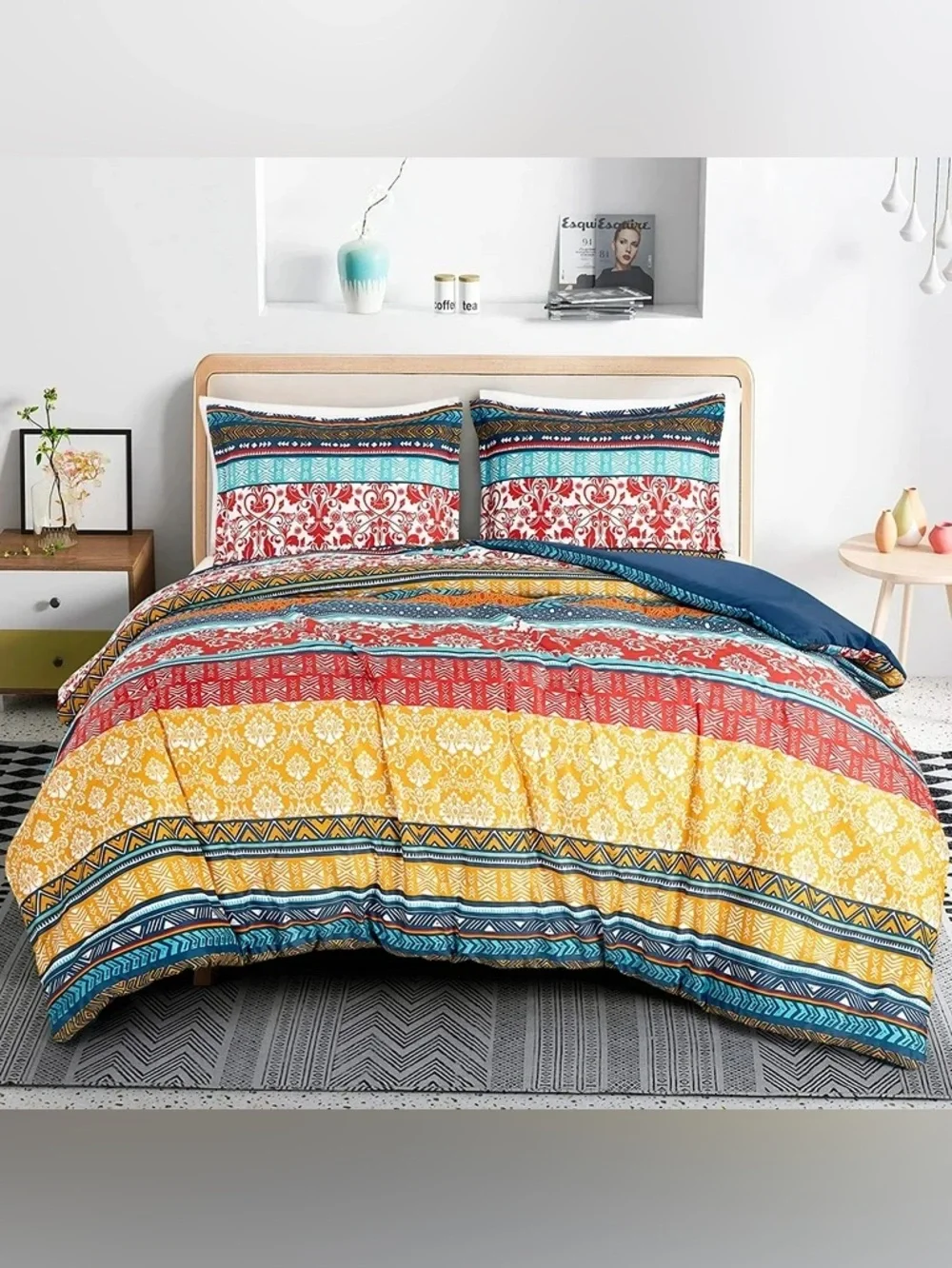 Bohemian Stripe Multi-Color Queen 3 piece Comforter Set
